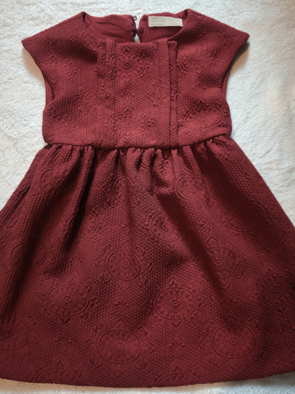 Zara Girls Wine Red Textured Fit-and-Flare Dress